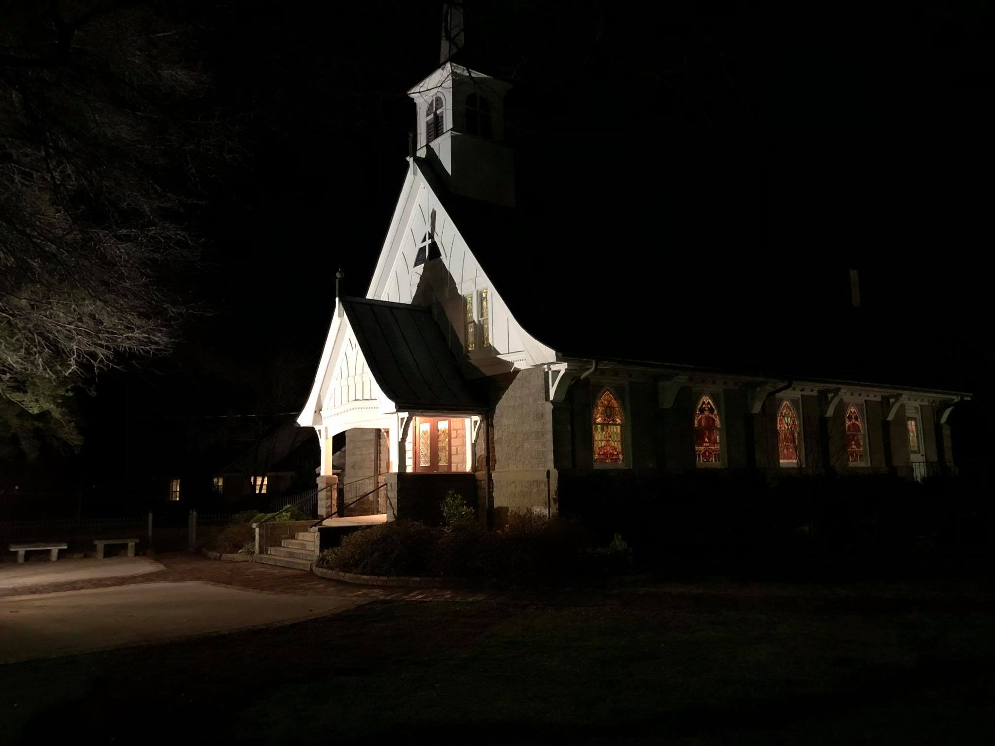 Nighttime at All Souls Church in Scott, Arkansas