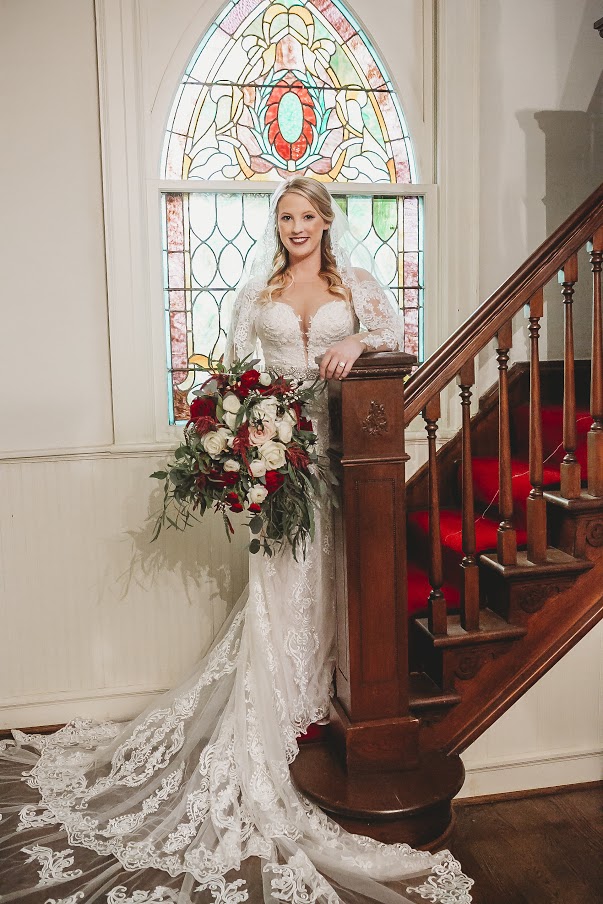 Bride on stairwell at All Souls Church scott Arkansas 2 - Ashley Duncan Photography